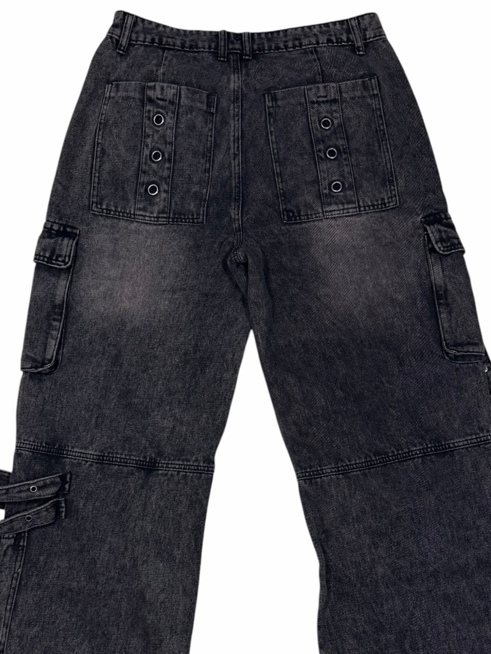 NWT Y2K Black Wide Leg Cargo Jeans Utility Streetwear Riley & James - Picture 9 of 13